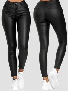 Women's Coated PU High Elastic Skinny Tight Pants, Stretchy High Waisted and Comfortable Fit for All-Day Wear, Fashionable Leggings for Every Occasion, Stretchy Soft Leggings