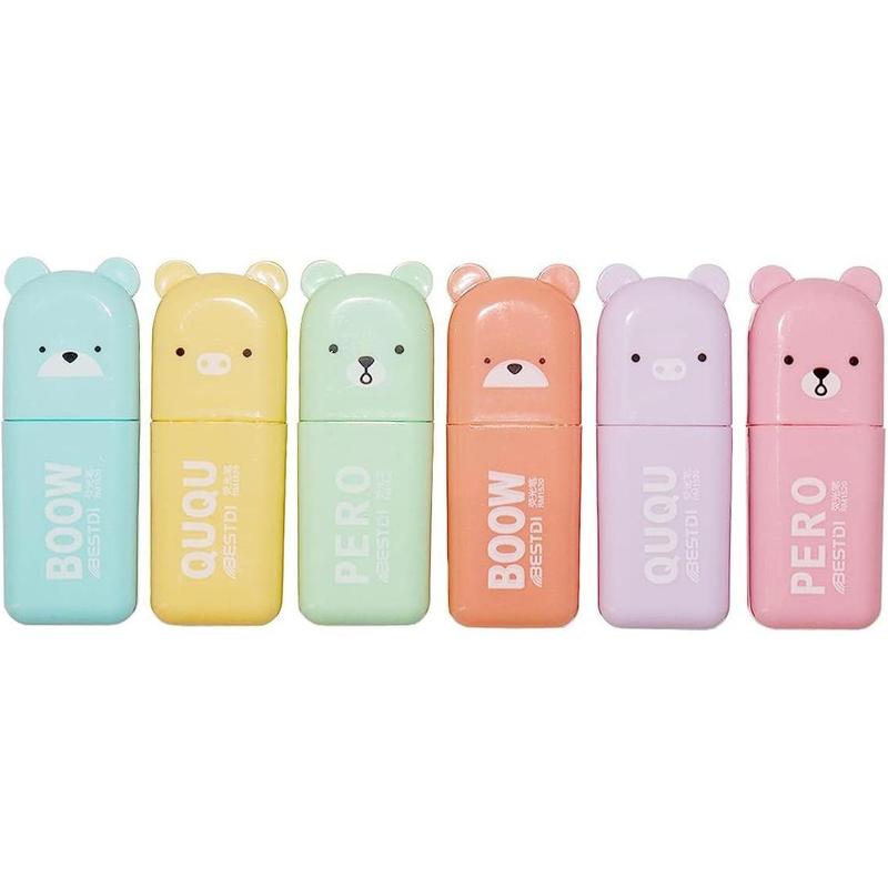 BESTDI Bear Highlighter Markers - 5 Pastel Colors, Chisel Tip, Cute Mini Design For Notes & Planners