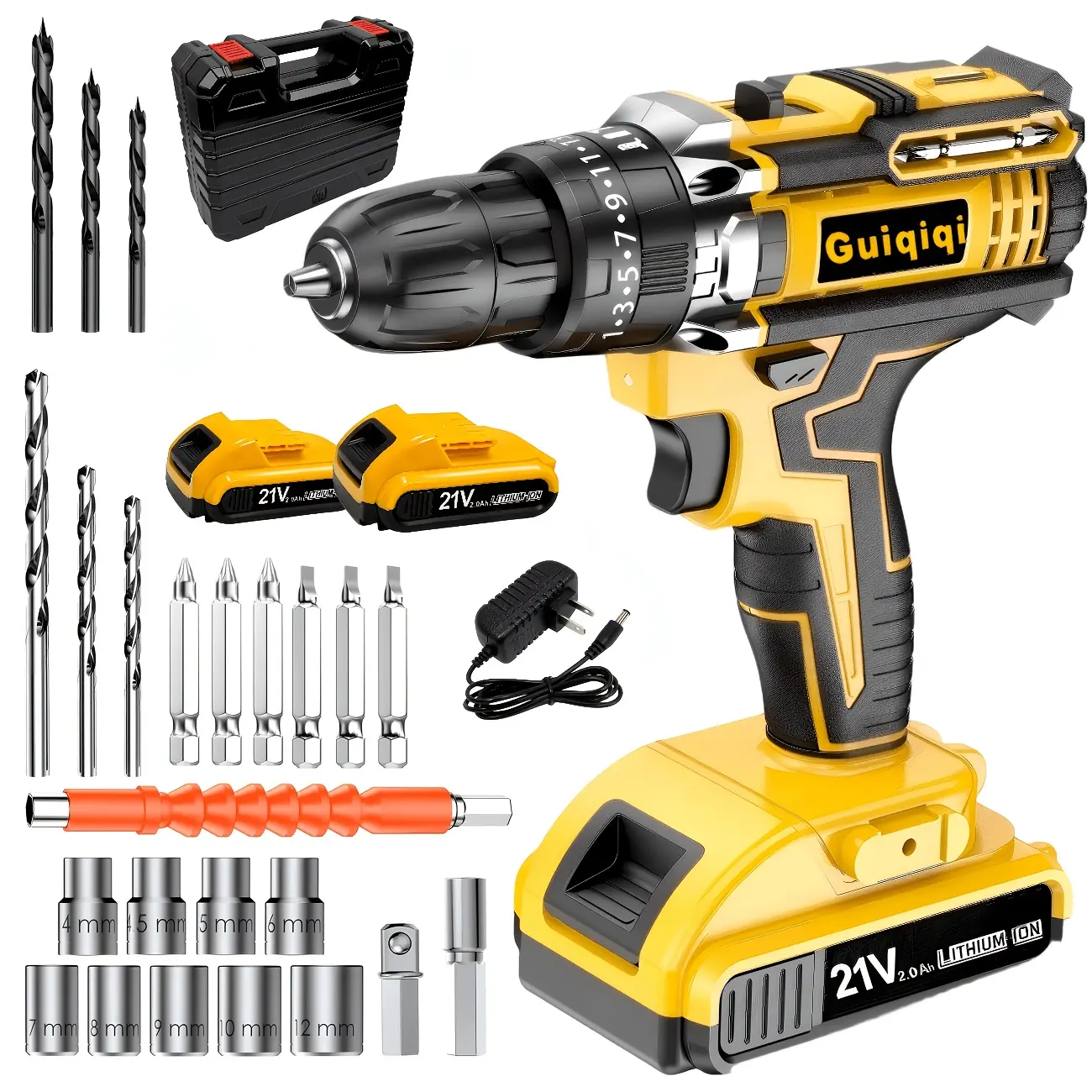 21V Cordless Impact Drill Set (2.0Ah Battery And Fast Charger), Includes Optional Drill Bits Set And Storage Case, Features Drill And Electric Screwdriver, Speed And Torque Adjustment, Ideal For Auto And Home Repair Gift For Men Father's Day Gift