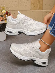Women's Large Size Thick Sole Sports Shoes, Breathable Walking Shoes, Stylish Walking Shoes, Comfort Support, Casual Textile Upper, Rubber Outsole, All-Season Outdoor Sneakers