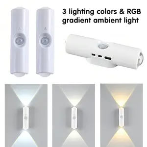 3pcs/set Smart Rechargeable LED Night Light with Motion Sensor – RGB Gradient Ambient Lighting, Dimmable Wall Lamp, Magnetic & Stick-On Design, USB Convenient Charging, Long-Lasting Battery, Perfect for Halloween Decor, Bedroom, Stairs, Hallway & Entryway