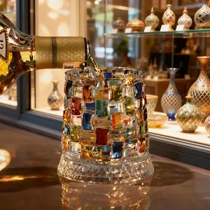 360-degree rotating crystal painted glass star-cut stress-relieving whiskey/wine glass, elegant European barware, household drinking glass, modern home bar gift, rotating glass.