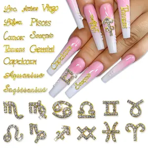 24 Pieces Gold Alloy Zodiac Nail Charms 12pcs Zodiac Signs Nail Studs 12pcs Constellation Words Nail Charms Gold Constellation Letters Nail Art Charms for Women Girls Nail Art springtok