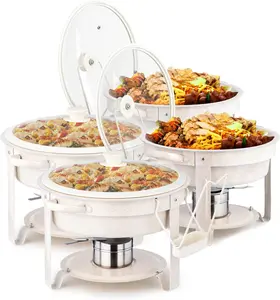 ROVSUN 5QT Chafing Dishes for Buffet 4 Pack, [Game Changer Maifanite-Coated] Chafing Dish Buffet Set, Chafers and Buffet Warmers Sets with Lid Holder, Naturally Elegant for Party Wedding Event
