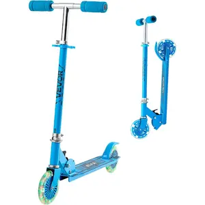 VEVOR Kick Scooter for Kids, Teens Adults, 2-Wheel Adjustable Height Folding Scooter with Anti-Slip Deck Light-Up Wheels, Supports 110 lbs 220 lbs, Blue Black ColorsVEVOR Super Brand Day