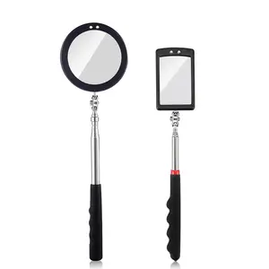 2 count Telescoping Inspection Mirror LED Light Set with Large 3.75" Round Mirror, and 3.3" Square Mirror, Flexible 360 Swivel, for Inspection Viewing, Mechanic Checking, Observation