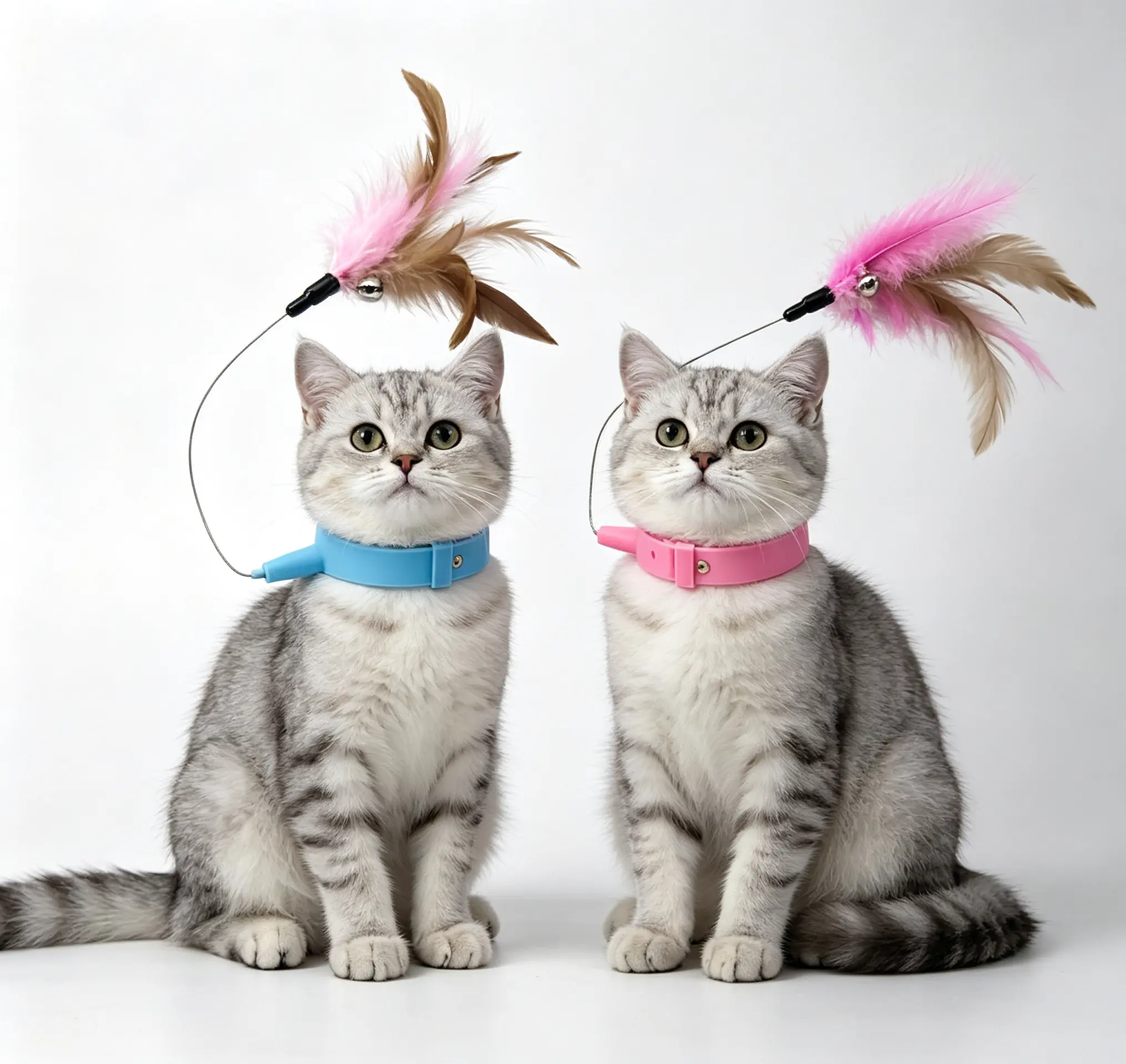 Adjustable Collar Feather Tail Cat Toy with Bell - Plastic Body, Universal Fit Interactive Toy, Hanging Teaser Wand for Indoor Cats Self-Play & Exercise