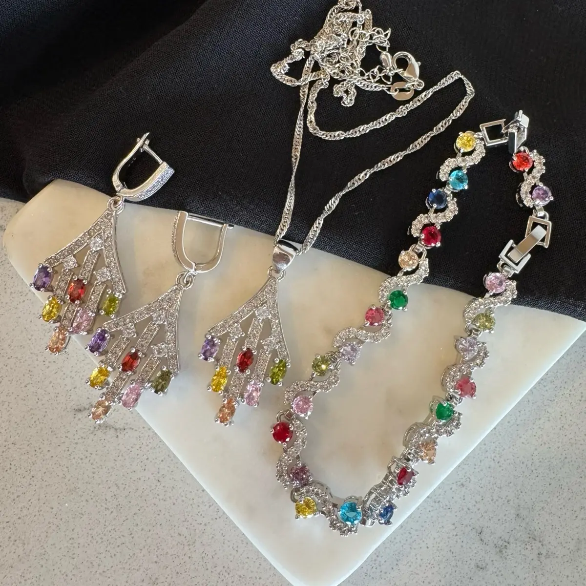 Zircon Multicolor 925 Silver Jewelry Sets for Women