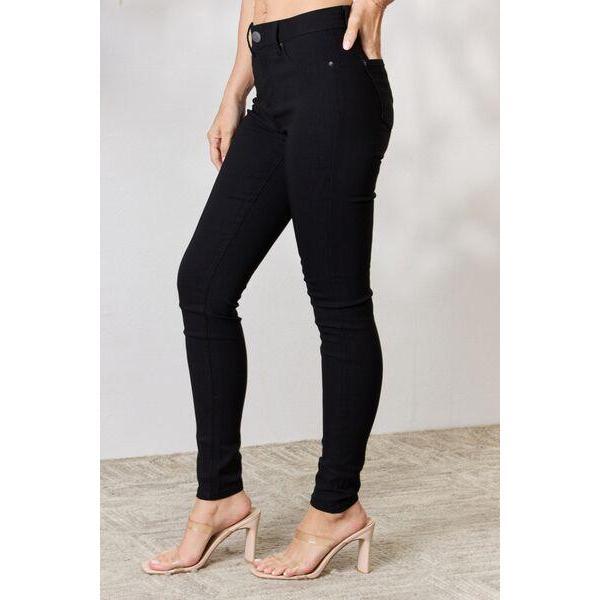 Fallon Hyperstretch Mid-Rise Skinny Jeans in Black Comfort Spandex Womenswear Bottom