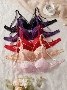 Women's Sexy Lace Underwire Bralette Bra Set, 5-Piece Wireless Push-Up Bras, Comfortable, Fitted & Breathable, Perfect for Daily Wear