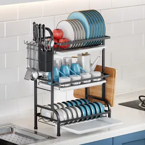 3-Tier Dish Drying sink cabinet Rack Stainless Steel Rustproof, Large Capacity Space Saving Dish Drainer for Kitchen Counter, Heavy Duty Compact Organizer for Plates Bowls Cups Utensils Pots, with Removable Drainboard, 2026 versatile