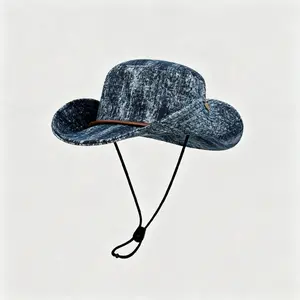 Vintage Washed Denim Cowboy Hat & Outdoor Bucket Sun Hat UPF 50 UV Block Adjustable Wind Cord Foldable Wide Brim Hat Perfect for Western Style Fishing Hiking Farm Travel Daily Streetwear unisex summer versatile