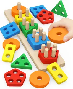 1 to 3-Year-Old Boys Girls Toddlers, Wooden Sorting & Stacking Toys for Toddlers and Kids Preschool, Educational Color Recognition Shape Sorter, Learning Puzzles Gift