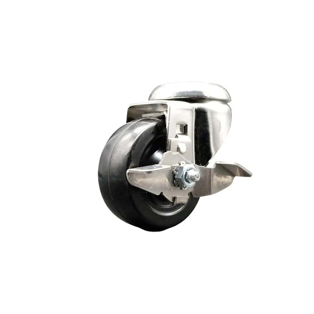 Service Caster SCC-SS316BH20S3514-HRS-TLB Hard Rubber Swivel Bolt Hole Caster with 3.5 in. Black Caster Wheel & Top Lock Brake - 316 Stainless Steel Caster