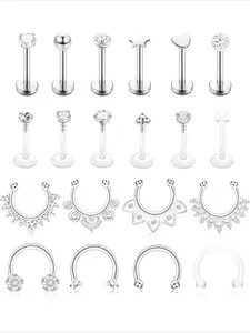 20 Pcs 16g Tragus Helix Earrings Ear Cartilage Earring Stud Labret Stainless Steel Ear Piercing Studs Jewelry Set Fake Septum Nose Rings