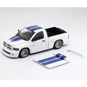 SHOOM64 1:64 2003 Dodge Ram SRT-10 Pickup – White with Blue Racing Stripes