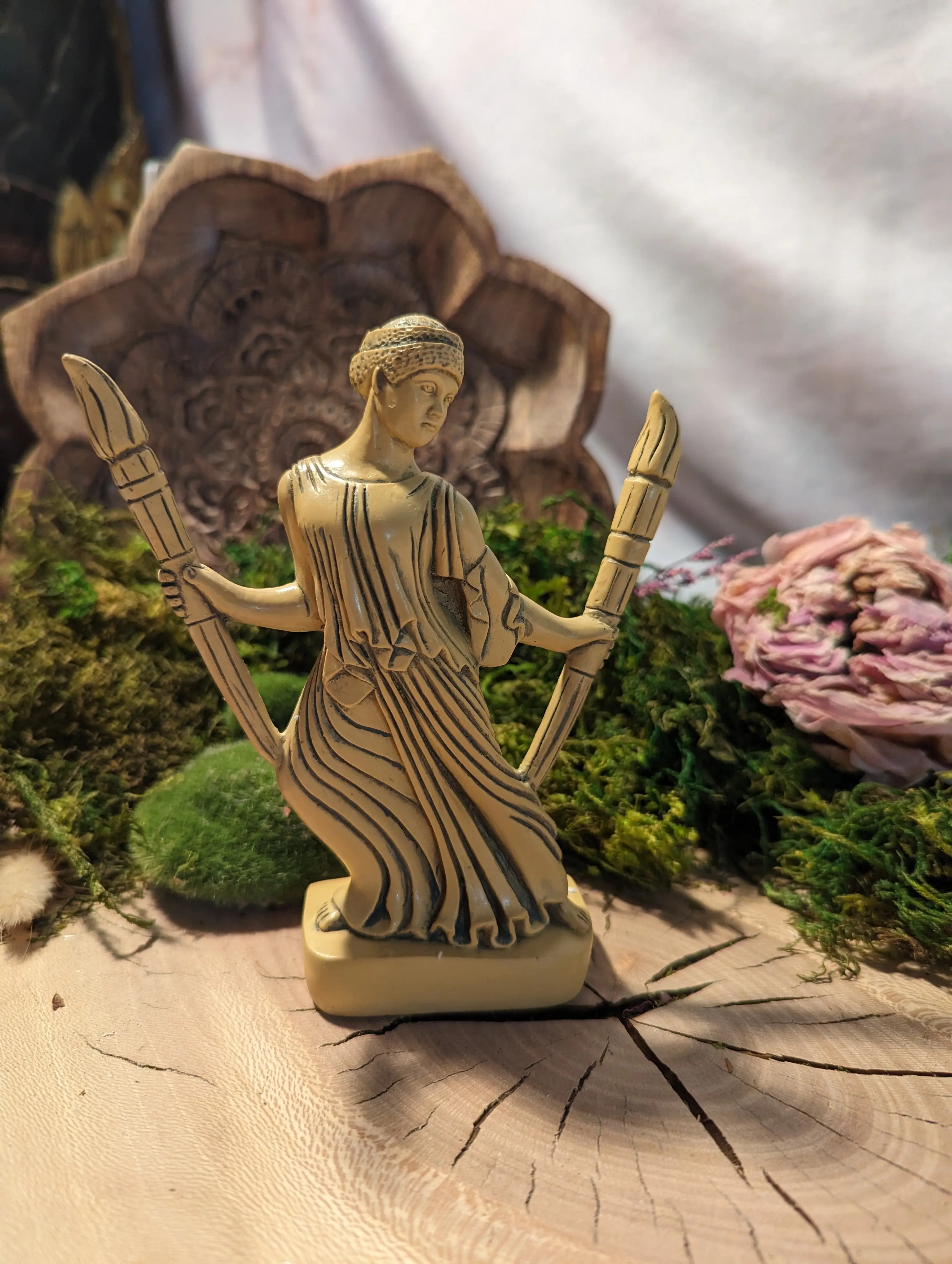 Goddess Hecate Statue w/ Torches Hekate Figurine Roman Greek Mythology Figure Altar Deity Wiccan Sacred Feminine Underworld Magic Crossroads