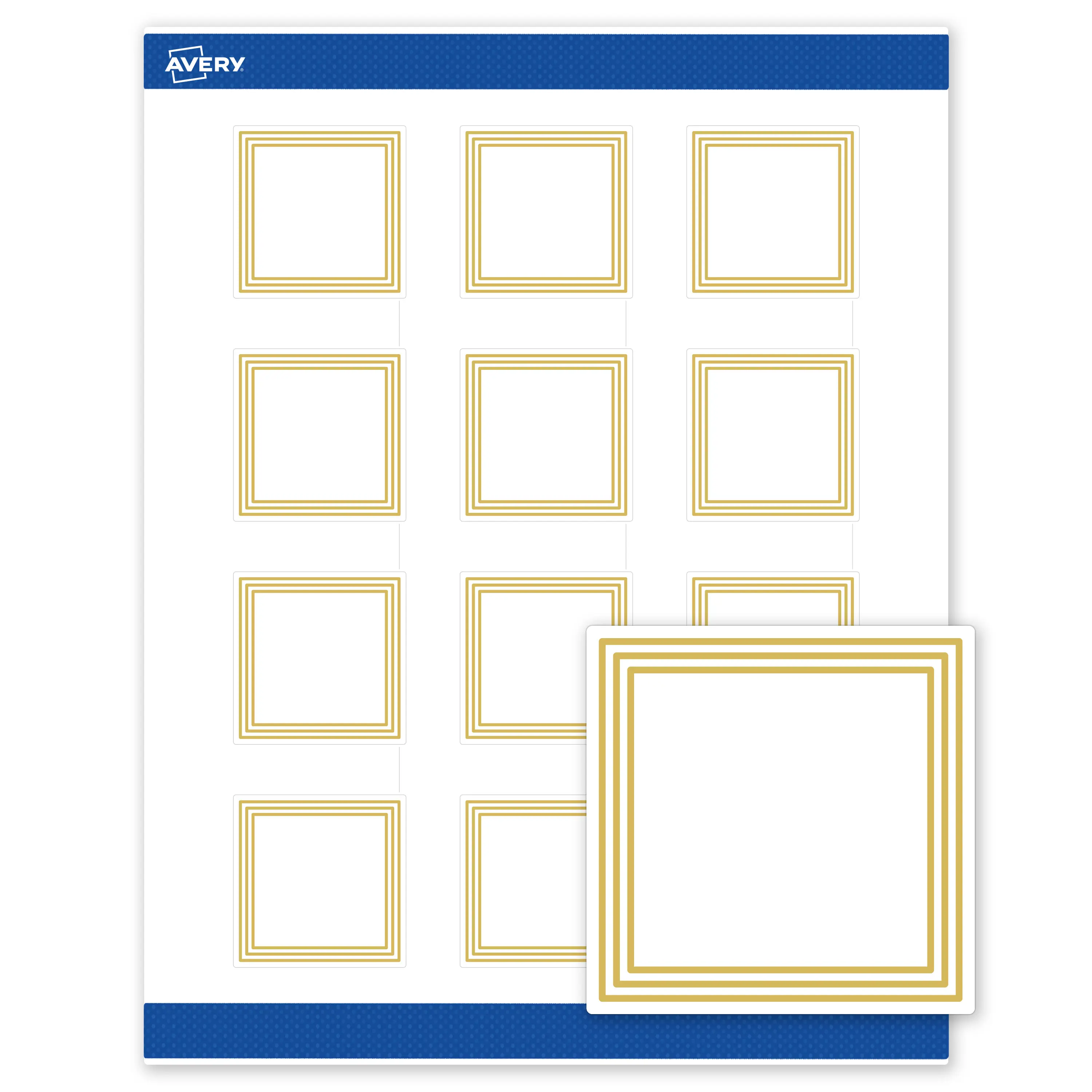 Avery Printable Square Labels, Gold Multi-Lined Border, 2" x 2", Matte White Square Labels, Permanent, Laser/Inkjet, 120ct, Great for Product Labels