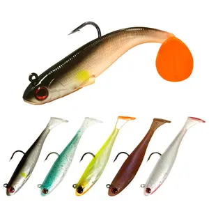 DeepJaw Outfitters 5pcs soft bait, 3.54in/0.42oz paddle tail jumping head bait, realistic and easy to catch fishing jumping bait, freshwater and saltwater perch bait