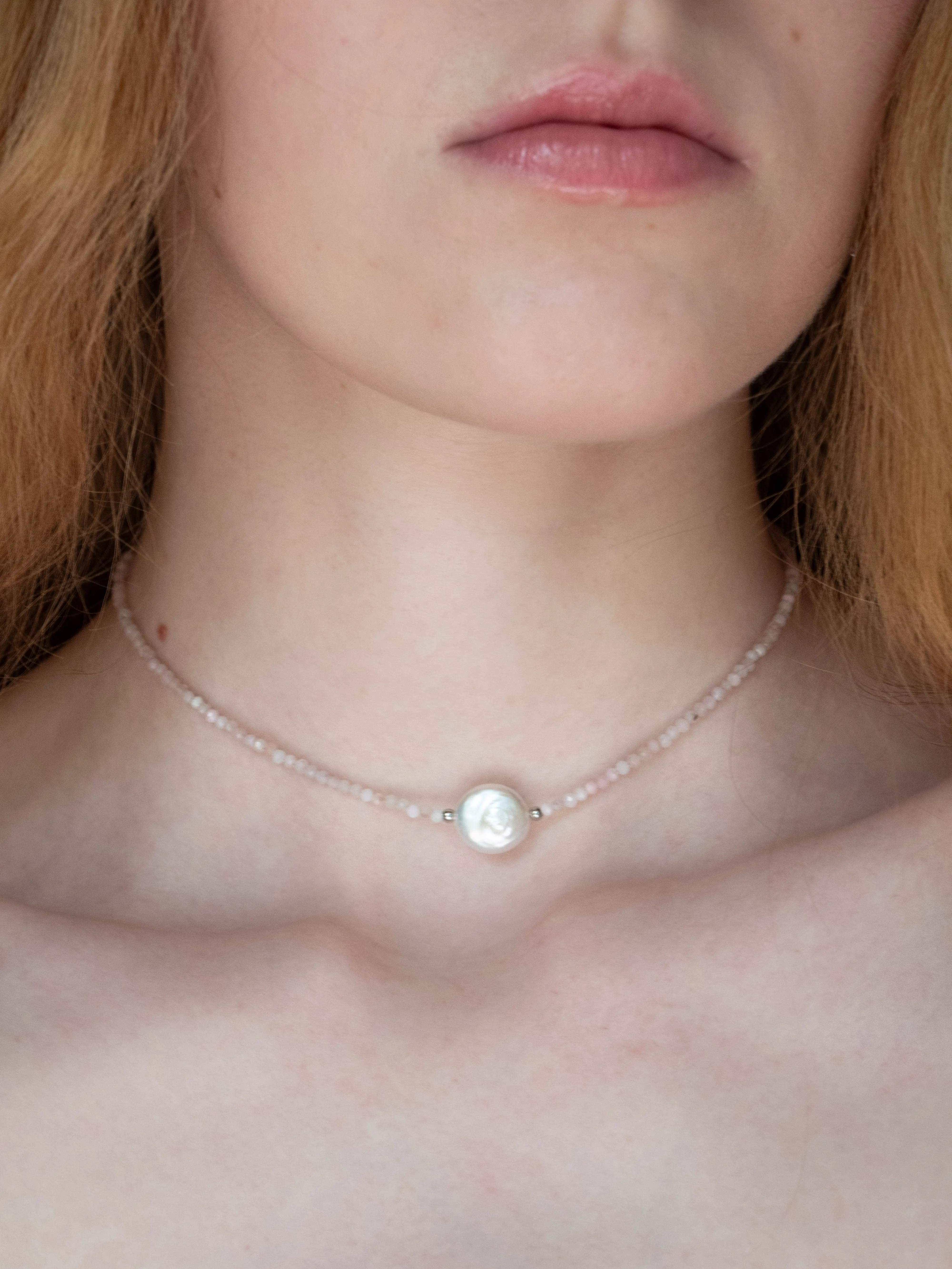 Rose Quartz Pearl Choker Necklace