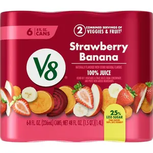 V8 Strawberry Banana 100% Fruit and Vegetable Juice, 8 fl oz Can (6 Pack)