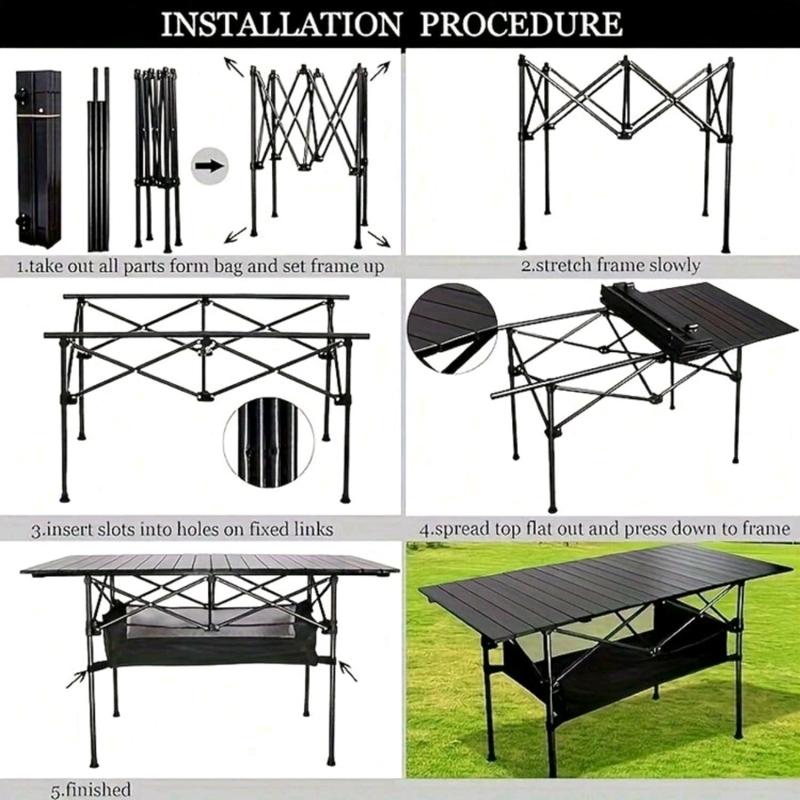 AORAN Folding Picnic Table, Steel Ultra-Compact Outdoor Detachable Portable Folding Lightweight Table with Large Capacity Storage Bag, Suitable for Beach, Picnic, Travel, Backyard, BBQ