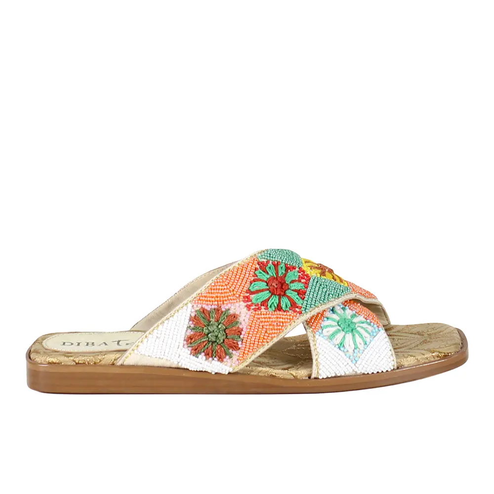 Diba True Womens Fast Pace Flat Beaded Casual Sandals Casual - Orange, White