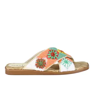 Diba True Womens Fast Pace Flat Beaded Casual Sandals Casual - Orange, White