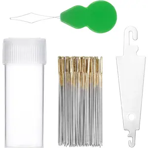 Cross Stitch Needles Size 26 Gauge Embroidery Hand Needles Sewing Needles, 100PCS Cross Stitch Needles + 2 Needle Threader in Transparent Box Large Eye Sewing Needles for Cross Stitching Supplies
