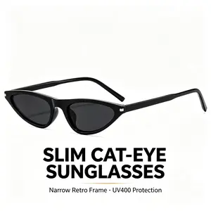 Women's Retro Y2K Narrow-Frame Cat-Eye Sunglasses - UV400 Street-Style Slim Shades