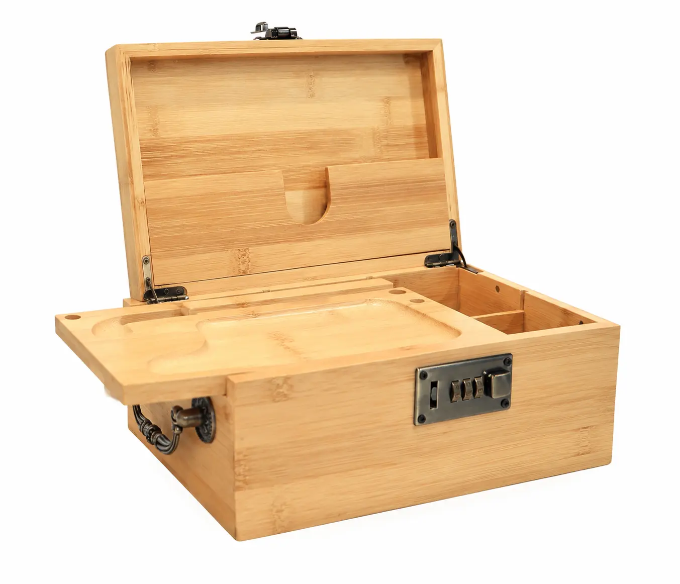 SINKZAICO Bamboo Combination Lock Storage Box with Handle - Compartmentalized Wooden Organizer, Movable Smooth Decoration for Tea/Coffee Beans, Ideal Home Organizer Gift Set