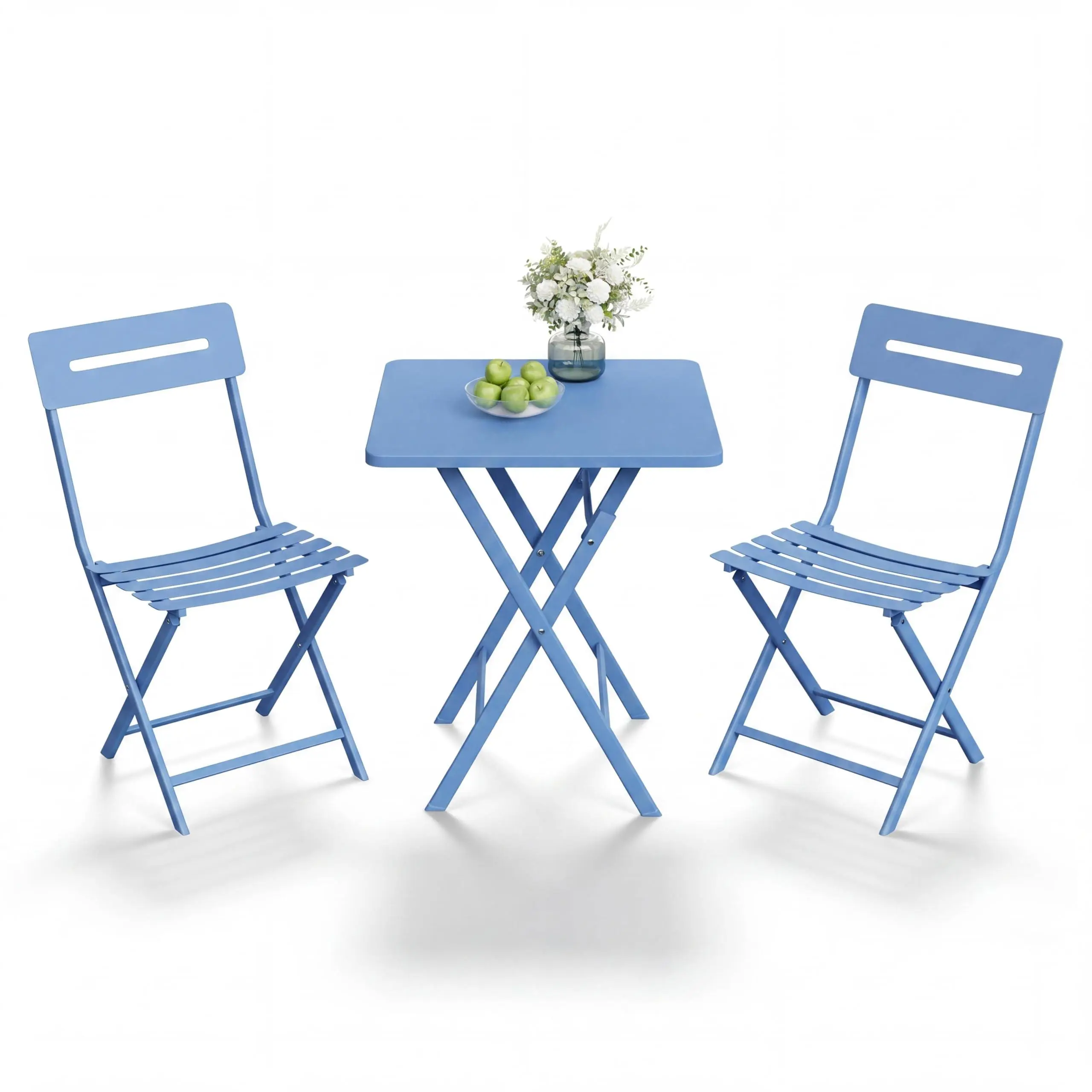 Garvee 3-Piece Folding Bistro Set - Heavy-Duty Steel Outdoor Table & 2 Chairs, Space-Saving, Portable, Weather-Resistant, Ergonomic, No Assembly Needed, Easy Maintenance, All Year Round for Casual Outdoor Dining, Balcony, Evening Cocktails
