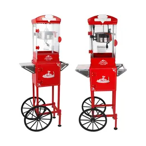 Popcorn Machine with Cart ,Wheels & 10 Oz Kettle Popcorn Maker Measuring 3 plastic spoon Home Theater Popcorn Machine-Red