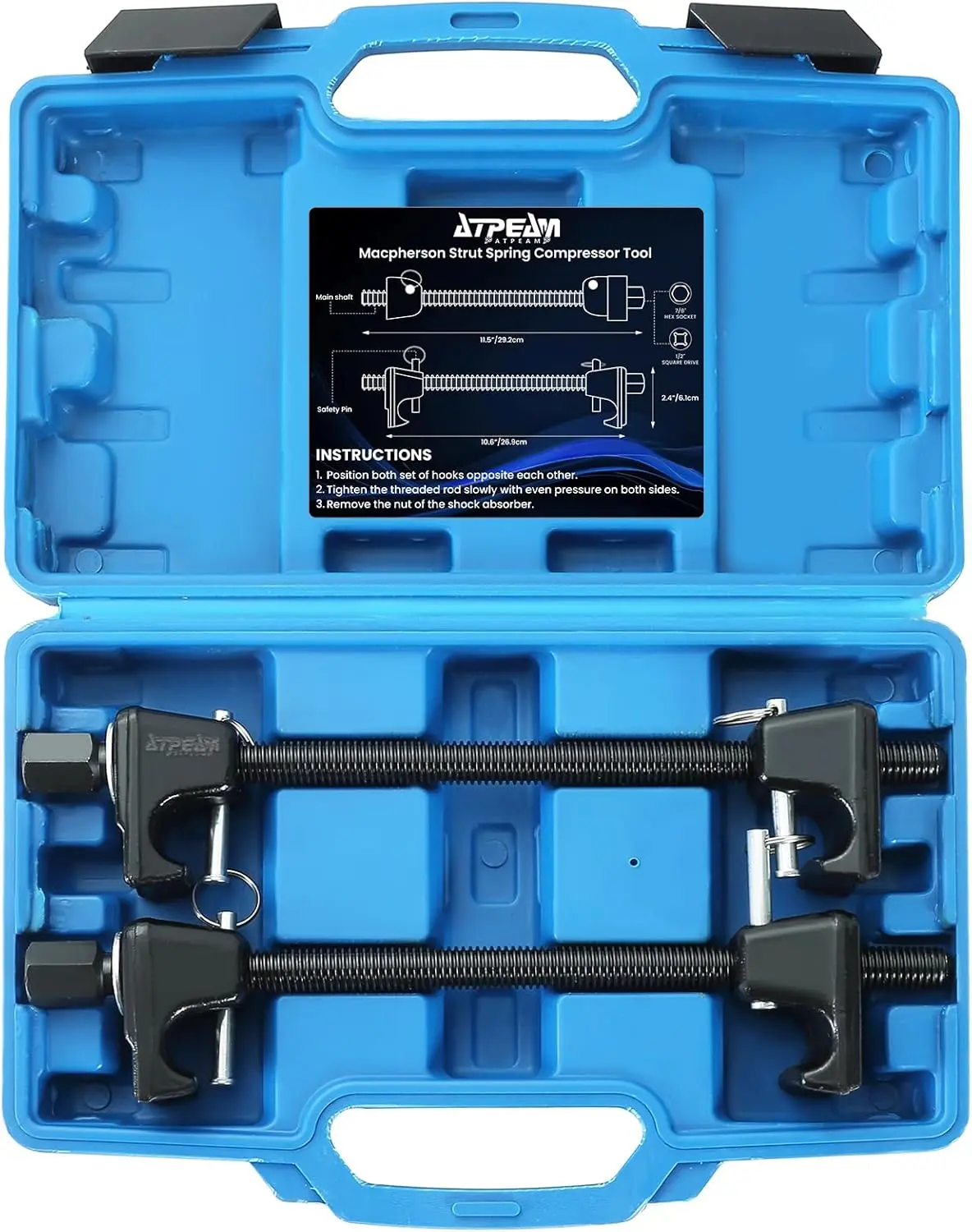 Macpherson Strut Spring Compressor 2pc Heavy Duty Coil Spring Compressor Strut Remover Installer Tool 7/8in Socket 1/2in Drive