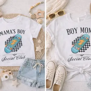 Social Club Mommy and Me Matching Set - Mama's Boy & Boy Mom T-Shirts with Skateboard Design