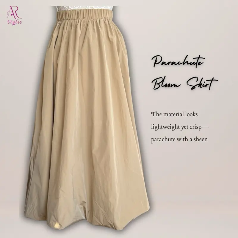 AR Styles Parachute Bloom Skirt - Lightweight Mid-Waist Skirt with Flat Elastic Waistband, Comfortable Fit, Versatile for Casual and Polished Looks - Basic, Minimalist