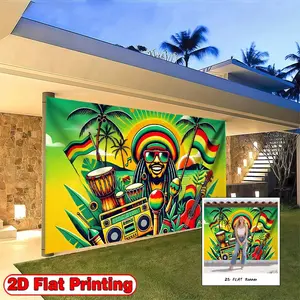 2D flat-banners-1pc Reggae Musician Rasta Colors Theme design-Perfect for holiday celebrations, indoor/outdoor decorative backdrops, parties and events, movie night party supplies