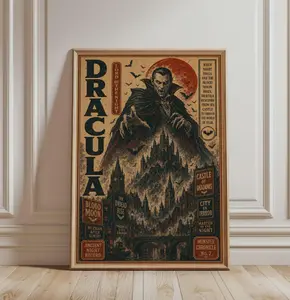 [ NO FRAME ] Dracula Wall Art , Vintage Halloween Art Print, Gothic Vampire Monster Art, Retro Horror Poster for Dark Academia Home Decor
