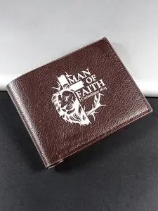 Man of Faith Lion Print Short Wallet, Vintage Leather, Large Capacity, Multi-Card Slot, Magnetic Shield, Driver's License Holder, Business Casual