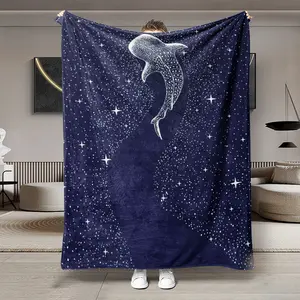 Starfish Whale Flannel Blanket, Soft Lightweight Warm, All Seasons Use, Bed Sofa Office Camping Travel, Multi-Purpose Gift Idea, Lightweight Cozy Blanket