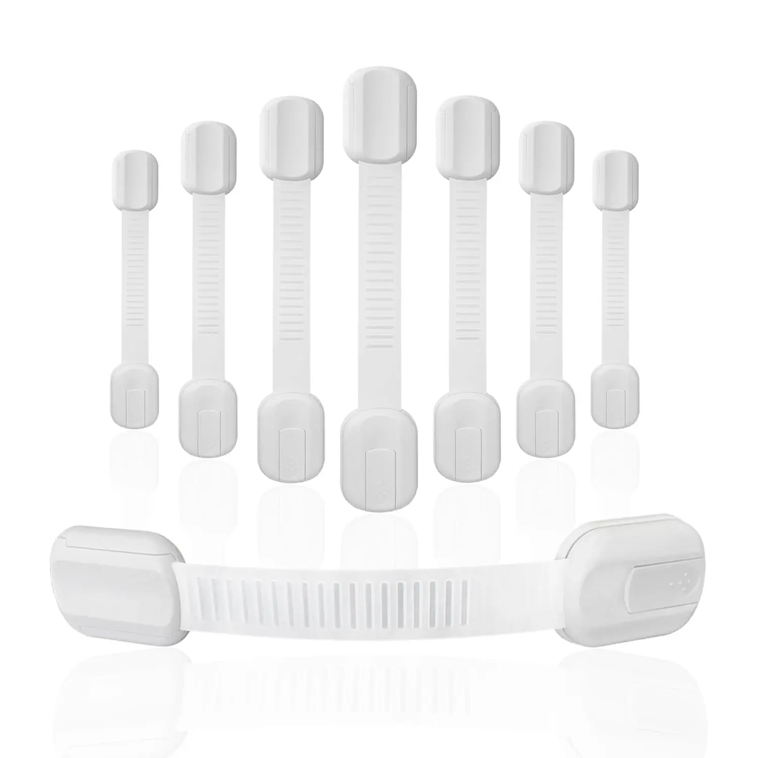 Baby Proofing Plastic Strap Locks (8 Pack) - Adhesive Grip, No-Drill, Flexible Multi-Use Child Safety Locks for Cabinets, Drawers, Fridge