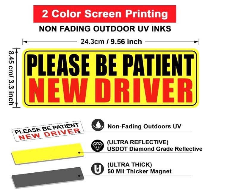 New Driver Magnet for Car, Please Be Patient Student Driver Magnet, New Driver Magnet Safety Warning, Magnetic Reflective Rookie Driver Bumper Sticker