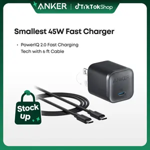 [Limited Offer]Anker Nano Charger (45W) with 6 ft Cable, Compact and Foldable Plug USB-C Charger, Compatible with iPhone 17/16 Series, iPad, Pixel 9, Samsung Galaxy S25 Ultra/S24 Series, and More