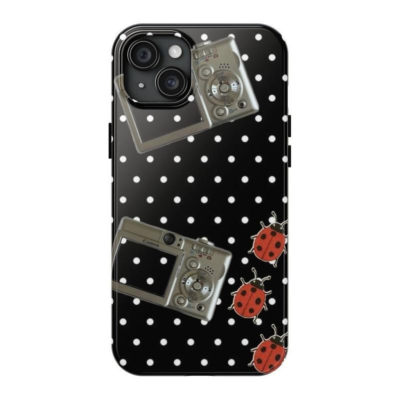Vintage Ladybug Pattern Phone Case – Cute Polka Dot & Floral Design for iPhone.