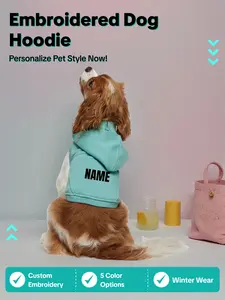 Custom Embroidered Dog Hoodie with One Name Real Embroidery No Vinyl 5 Color Options Personalized Design Comfortable Everyday Wear