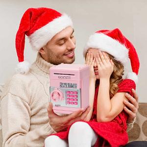 Plastic ATM Piggy Bank for Kids – Electronic Password-Secured Cash Coin Saving Box, Light Home Decor & Gift for Daughters (Pink)