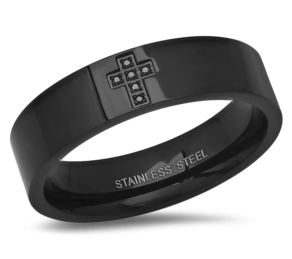 Steel By Design Men's Pave Cross Band Ring Steel By Design Men's Pave Cross Band Ring