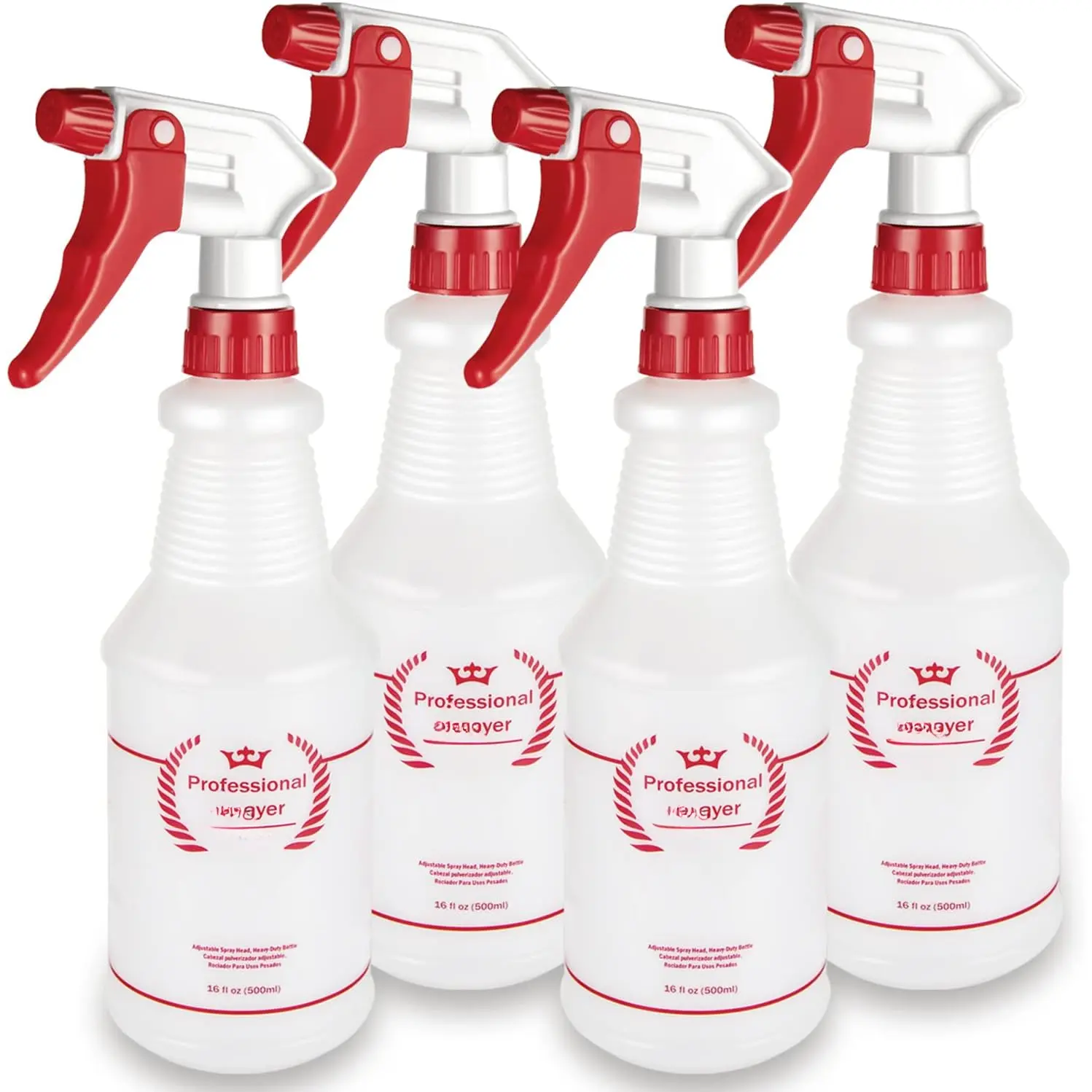 Plastic Spray Bottle (4 Pack, 16 Oz, All-Purpose) Heavy Duty Spraying Bottles Leak Proof Mist Empty Water Bottle for Cleaning Solution Planting Pet with Adjustable Nozzle and Measurements