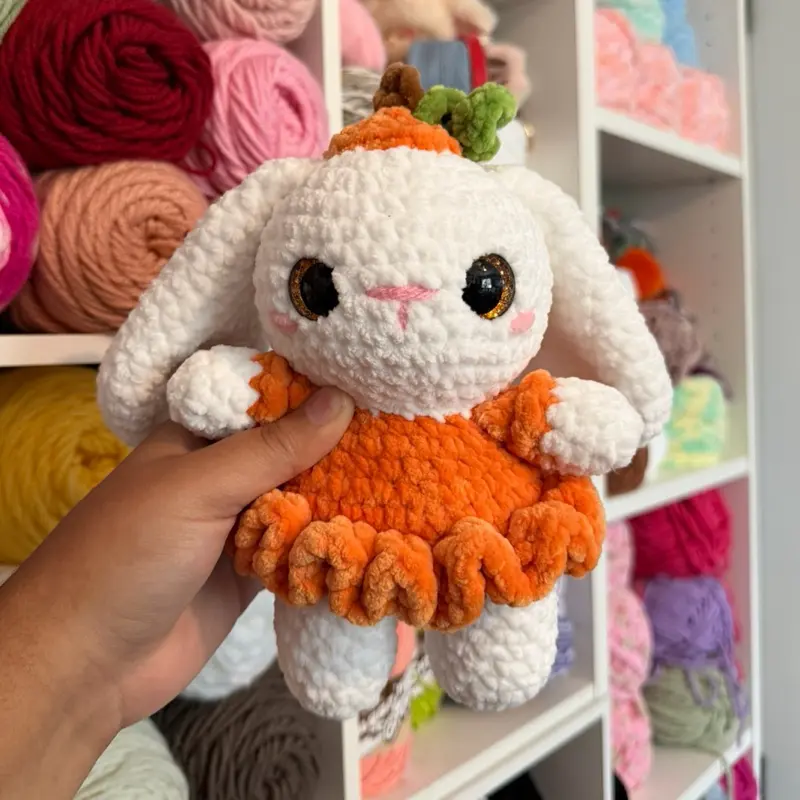 Handmade crochet pumpkin bunny plushie