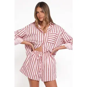 Ashlyn Short Set - Pink And Burgundy Stripe